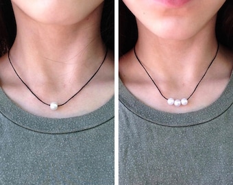Pearl Necklace, Pearl Choker, Single Pearl Necklace, 3 Pearl Necklace, Cute Choker, Dainty Pearl Choker, Simple Choker, Basic Pearl Choker