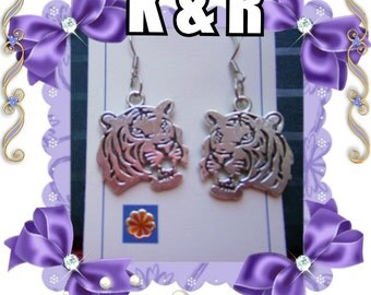 Boucles D'oreilles Clips Tête De Tigre Doré Vintage - Occasion, Fermoir Clip, Style Rétro