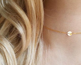 Initial Disc Choker ,Minimalist Necklace, Disc Choker,Coin Choker, Hand Stamped Necklace,Initial Choker, Bridesmaid Gift