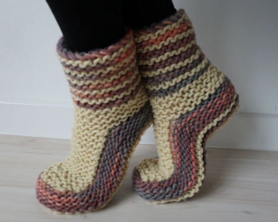 Knit Slipper Socks, All Natural Wool Slippers, Knitted Slippers, Woollen Boot Slippers, Indoor Shoes, Home Shoes, Birthday Gift, Women socks