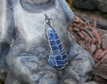 SODALITE, Sterling Silver Wrapped Sodalite Nugget Pendant, Blue Stone Pendant, Wire Wrapped Pendant, OOAK Artisan Jewelry
