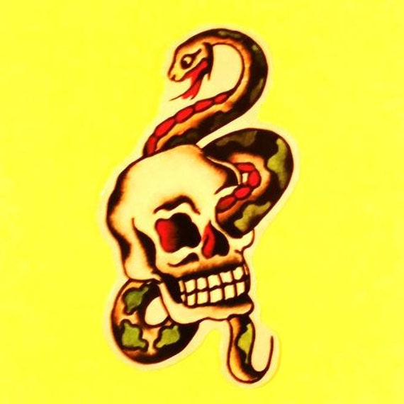 Skull and Snake Old School Tattoo Rockabilly Sailor Jerry