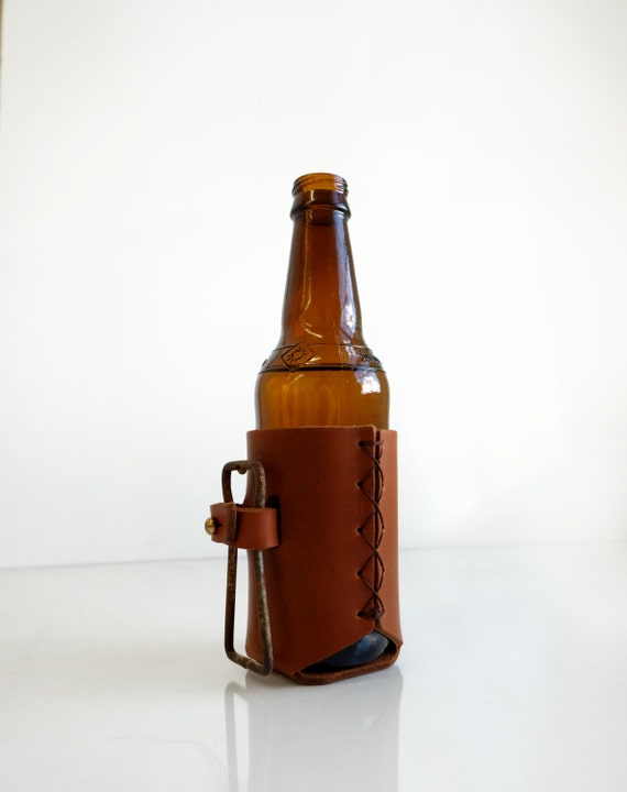 beer bottle holder vintage With Personalized Opener; Groomsmen Bottle Leather Rustic Holder Beer