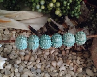 1 chunky matte turquoise blue Sea Urchin Beads handmade from porcelain Choose Quantity 3/4"