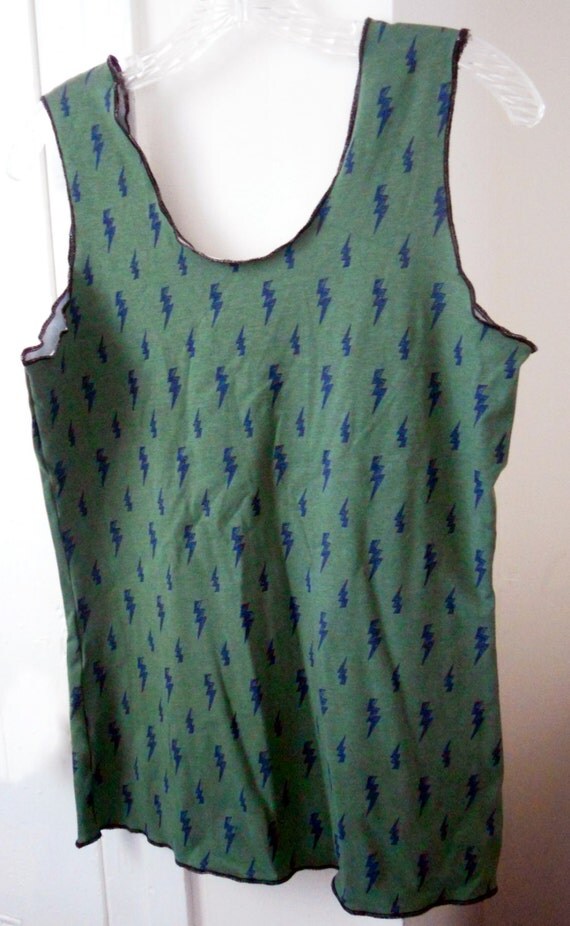 Lightning Bolt Tank Top Handmade Olive Green Tunic Shirt