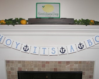 nautical baby shower decorations AHOY ITS A BOY Banner - Shower Decoration - Anchor - Photo Prop