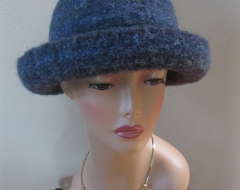 Blue Felted Wool Bowler or Derby Hat