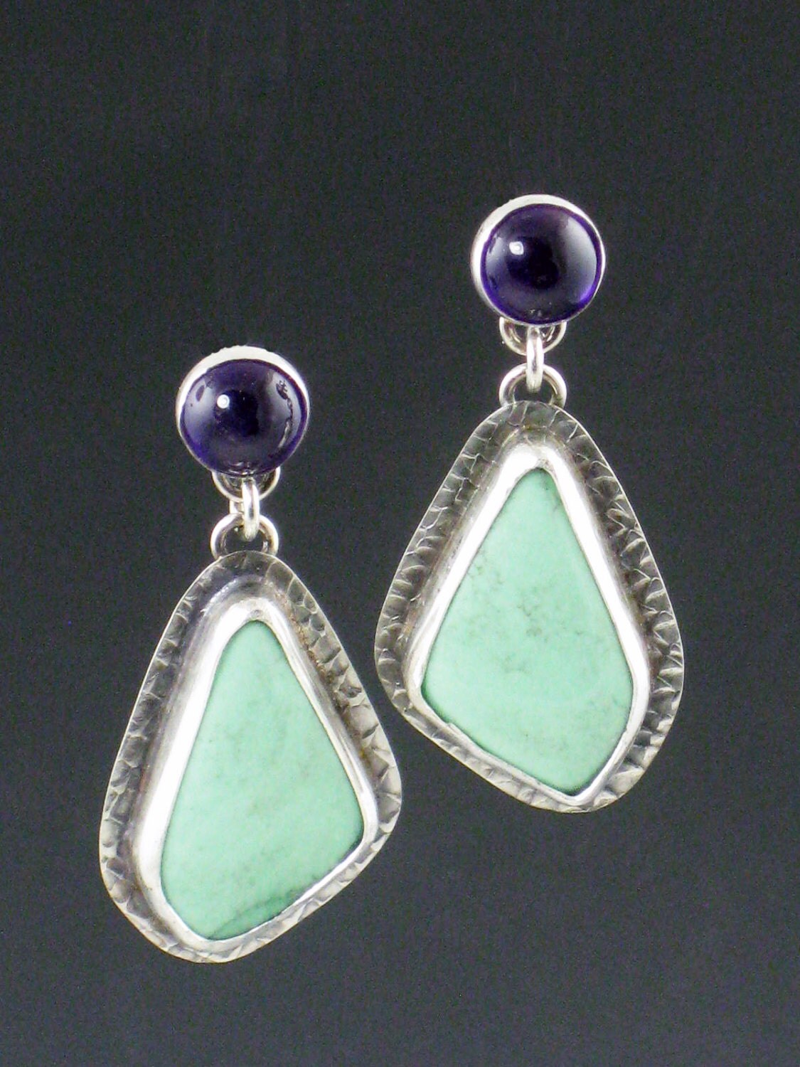 Variscite and Amethyst Earrings sterling by MicheleGradyDesigns