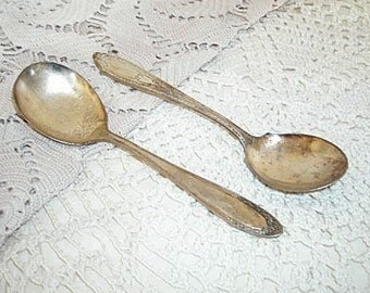 silver sugar spoons - vintage silverware - flatware - shabby cottage chic decor - ornate hollywood regency tea or coffee time