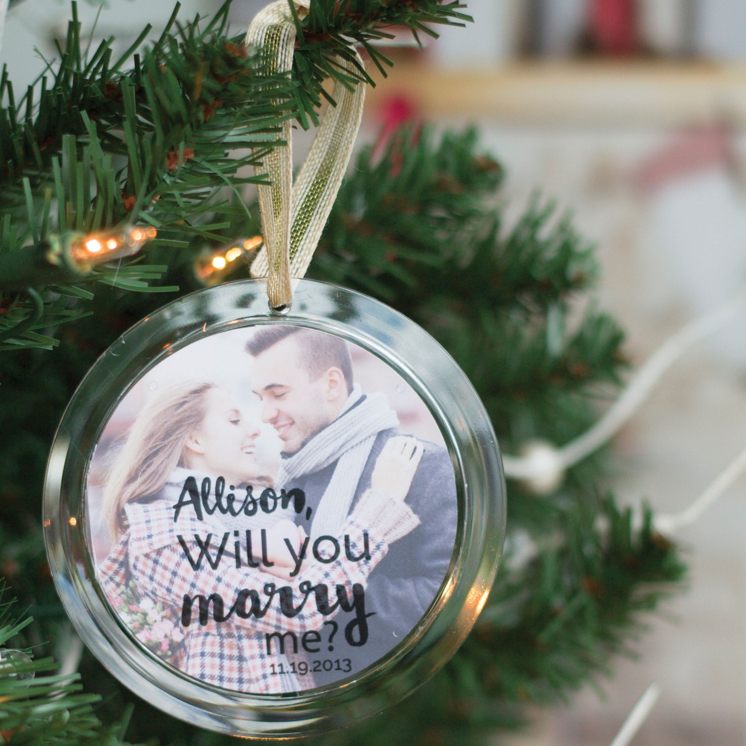 Christmas Engagement Personalized Photo Ornament Proposal