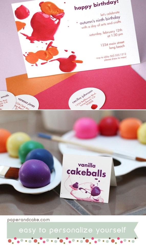 Art Paint Spatter Party PRINTABLE Birthday Party Collection - You Customize EDITABLE TEXT >> Instant Download << Paper and Cake Il_570xn