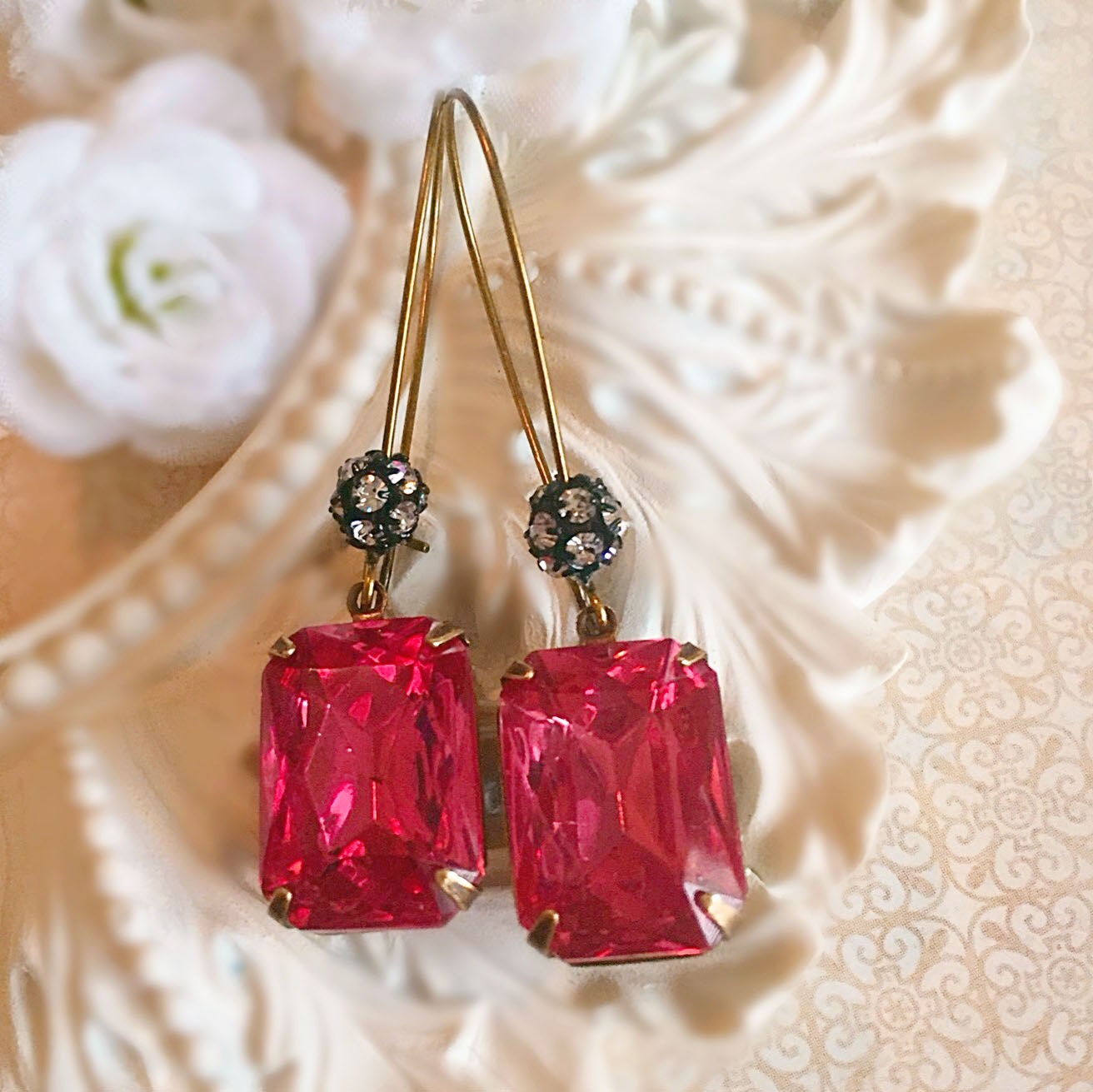 Art Deco Jewelry - Deep Rose Earrings - Art Deco Earrings - Pink Earrings - Spring Jewelry - MADELINE Pink