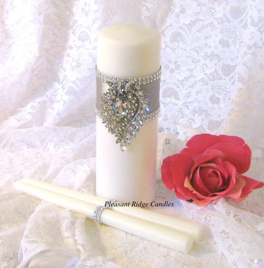 Brooch Unity Candle Set Romantic Catholic Wedding Candle