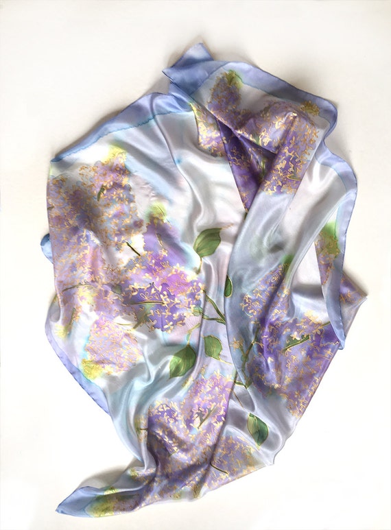 Lilacs silk scarf/ Hand painted silk scarf square by klaradar