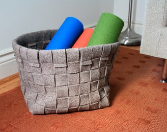 Woven Wool Felt Basket - Natural Gray, 11” x 11” x 9.5”