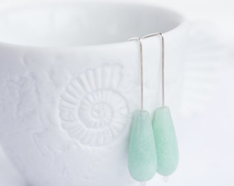 Modern Drop Earrings Pastel Mint Jade Argentium Sterling silver minimalist Geometric Jewelry minimal chic