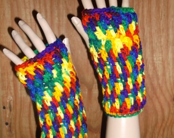 Crochet Wrist Warmers, Fingerless Gloves, Crochet Gloves, Wirst Warmers, Winter Gloves, in Rainbow Colors,