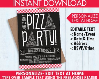 Pizza Party Invitation - Pizza Birthday Party, Pizza Party, Italian Party - Editable Text - Instant Download PDF Printable