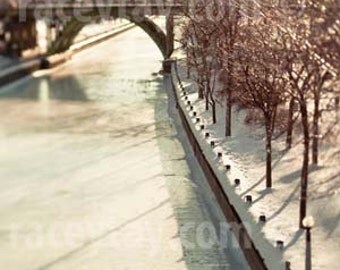 Ottawa Photography, Rideau Canal, Winter, Travel, Gold, Blue, White, Neutral, Cool Office Decor