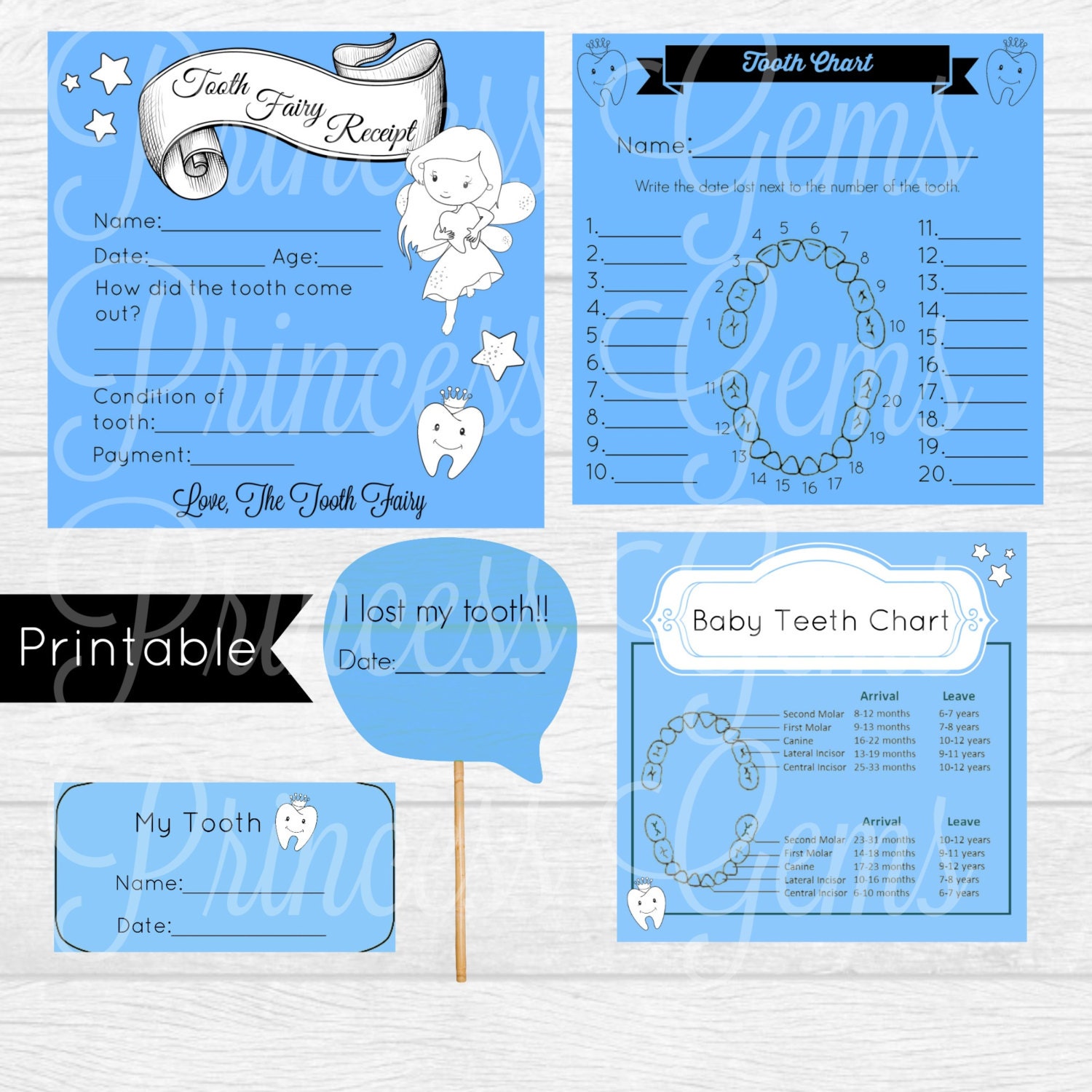 Boys Tooth Fairy Printable Kit Receipt Charts Photo Booth