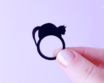 cat lover gifts. cat ring. black cat. cat jewelry. gift for her. statement ring. handmade jewelry. handmade ring. black cat jewelry