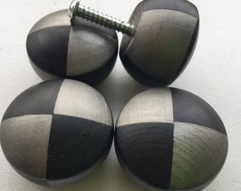Cabinet Knob Pewter & Black Hand Painted Dresser Drawer Pull Silver Tone Brush Nickel Look