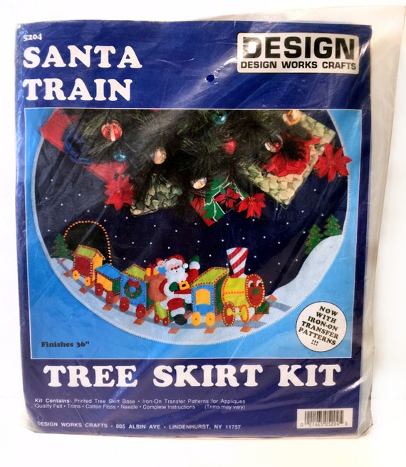 Vintage Felt Applique Christmas Tree Skirt Kit Santa Train