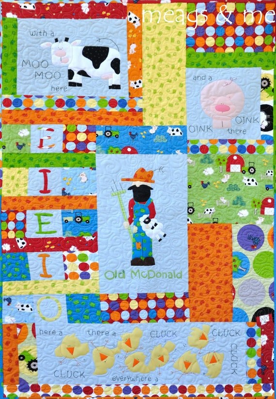 items-similar-to-children-s-quilt-old-macdonald-farm-quilt-farm-theme-blanket-old-mcdonald