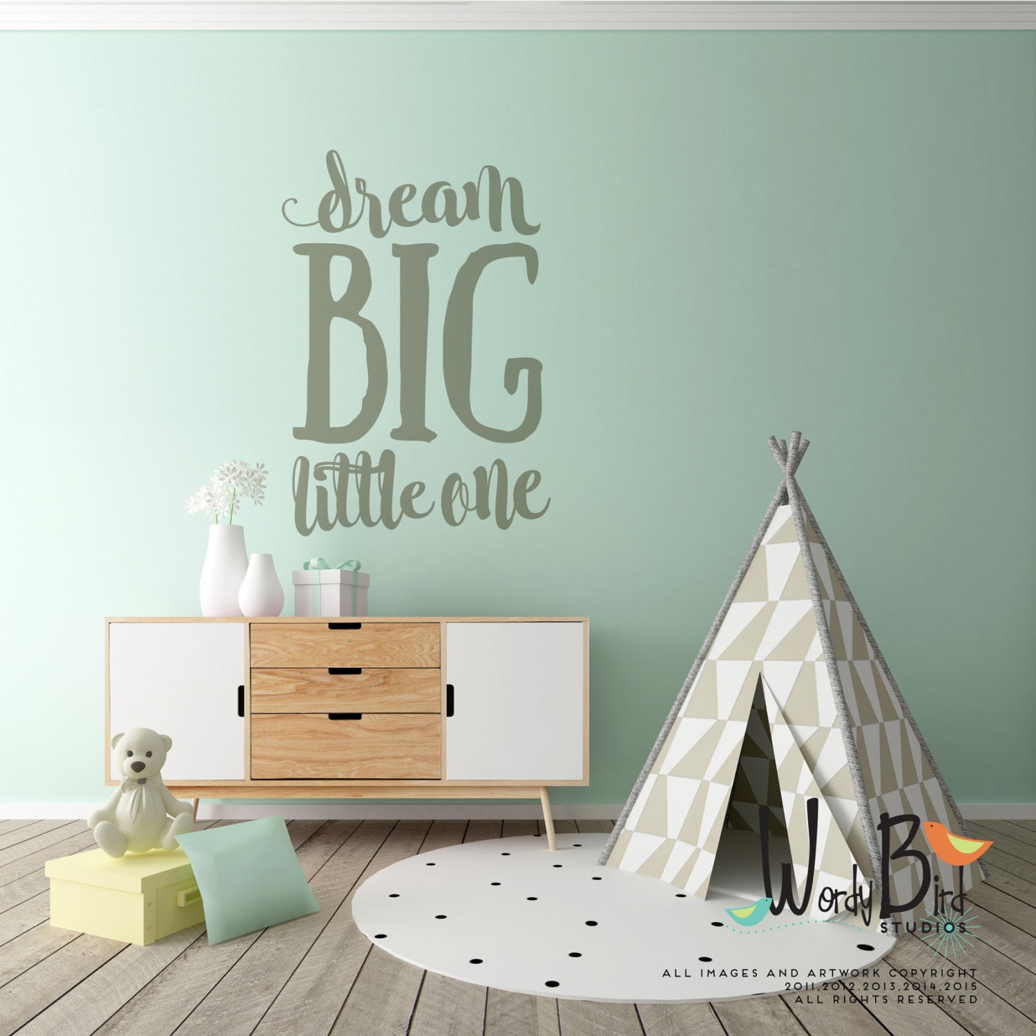 Dream Big Little One Wall Decal Nursery Wall by wordybirdstudios