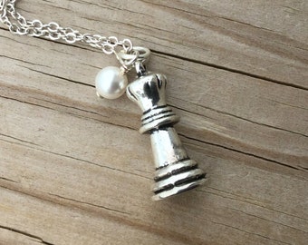 Tiny Bishop Chess Piece Necklace Gold Bishop Chess Piece