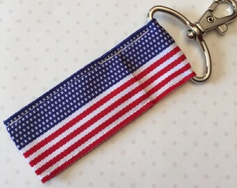 Stars and Stripes Ribbon Chapstick Holder- Red, White and Blue Lip Balm Holder