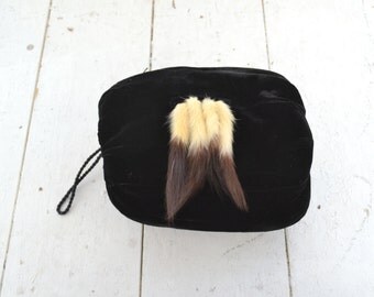 1950s Ermine Tail and Black Velvet Muff