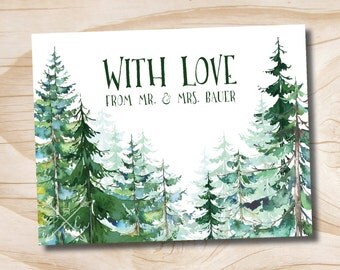 Watercolor Pine Tree Wedding Thank You Card Acknowledgment card Invitation Suite