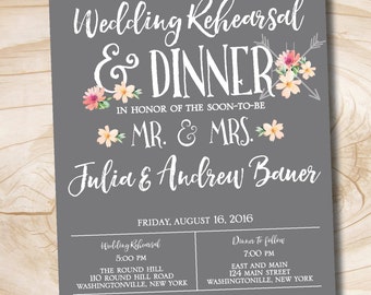 Modern succulent floral Rehearsal Dinner Invitation - Printable digital file or printed invitations
