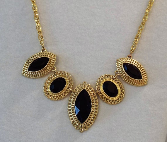 Black and Gold Statement Necklace and Earrings