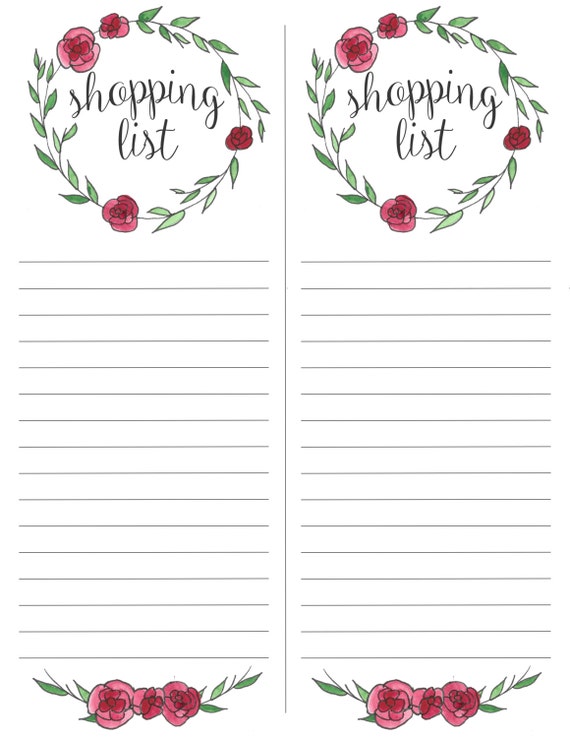 Printable Shopping List Floral Wreath Shopping List Hand