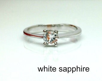 White sapphire engagement ring, snow cuddle white sapphire ring, engagement ring, prong, solitaire, wedding ring, sterling silver, D340W