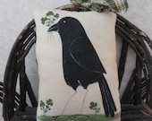 Primitive St. Patrick's Day Folk Art Crow and Shamrocks Wall Hanging Holiday Pillow Tuck