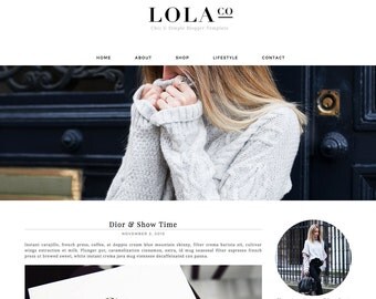 Blogger Template Blogspot Template Lola Co - Instant Digital Download, Stylish, Clean, Black and White