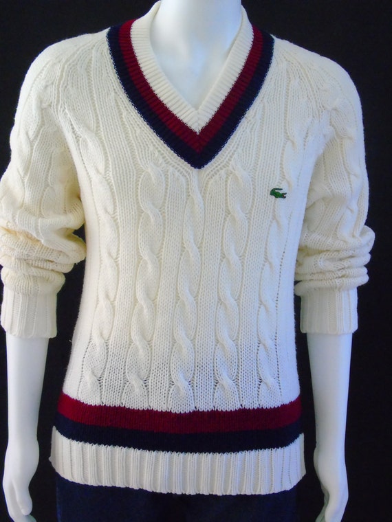Mens Tennis Sweater Vintage 1960s Izod Lacoste Preppy Cable
