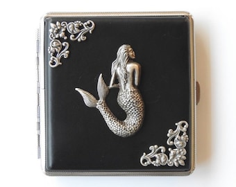 Black Cigarette Case Mermaid Cigarette Case Smokers Accessories Card Case Women Cigarette Case Gift Leatherette Cigarette Case