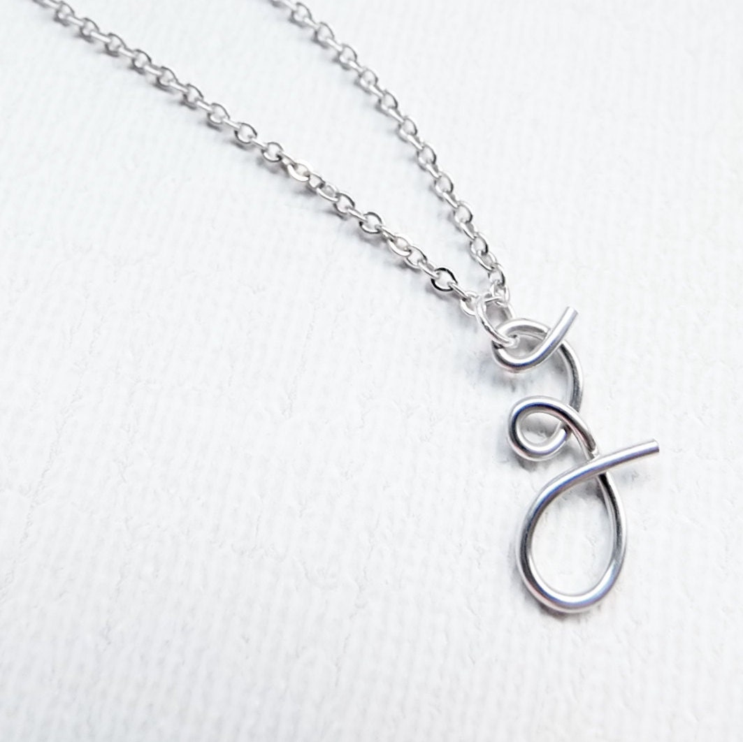 Letter Z Necklace Silver Initial Necklace Cursive Letter