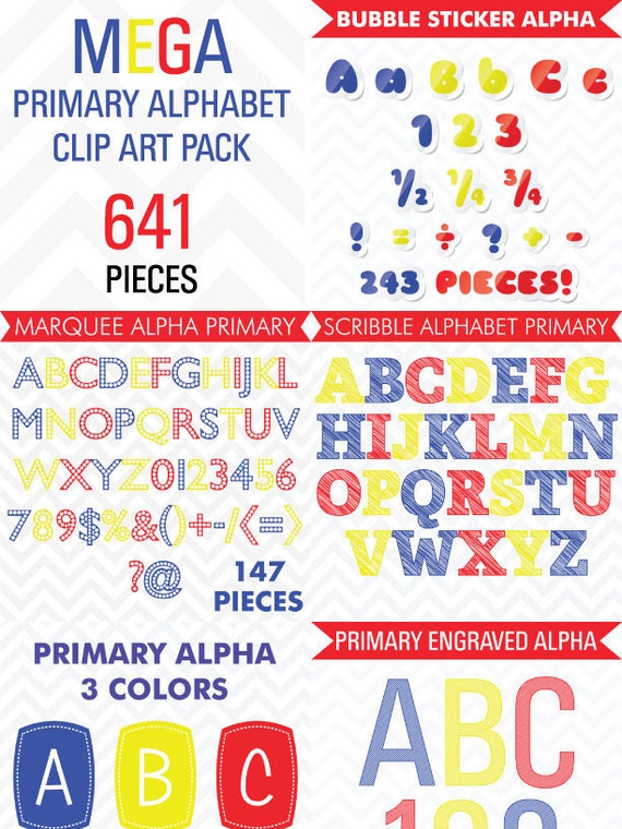 MEGA Alphabet Clipart Bundle 641 Pieces Primary Colors Bubble