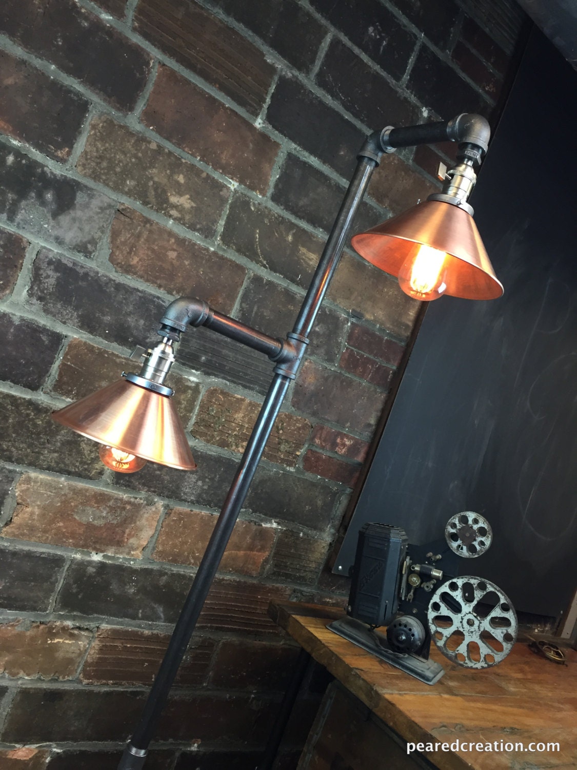 Industrial Floor Lamp Copper Shade Edison Bulb Lamp