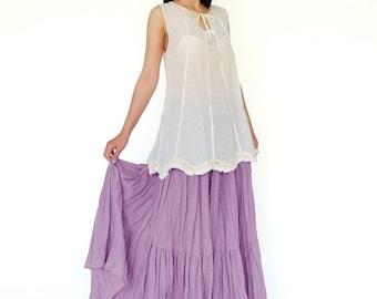 NO.5 Dusty Lilac Cotton Gauze, Hippie Gypsy Boho Tiered Long Peasant Skirt