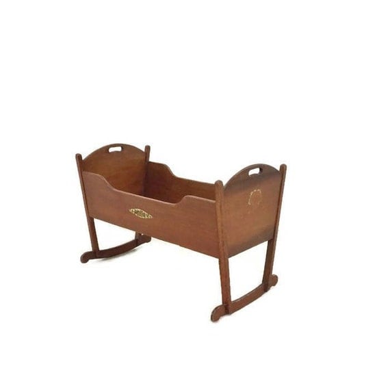 Vintage Baby Doll Rocking Cradle 1940s Wooden Toy Doll
