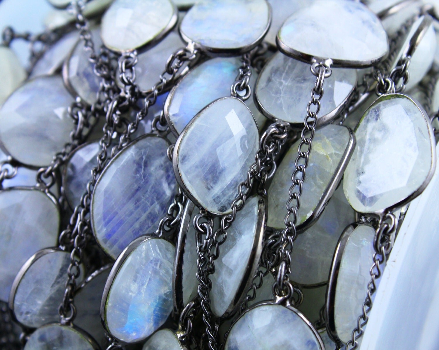 Rainbow Moonstone Connector chain bezel Moonstone antique