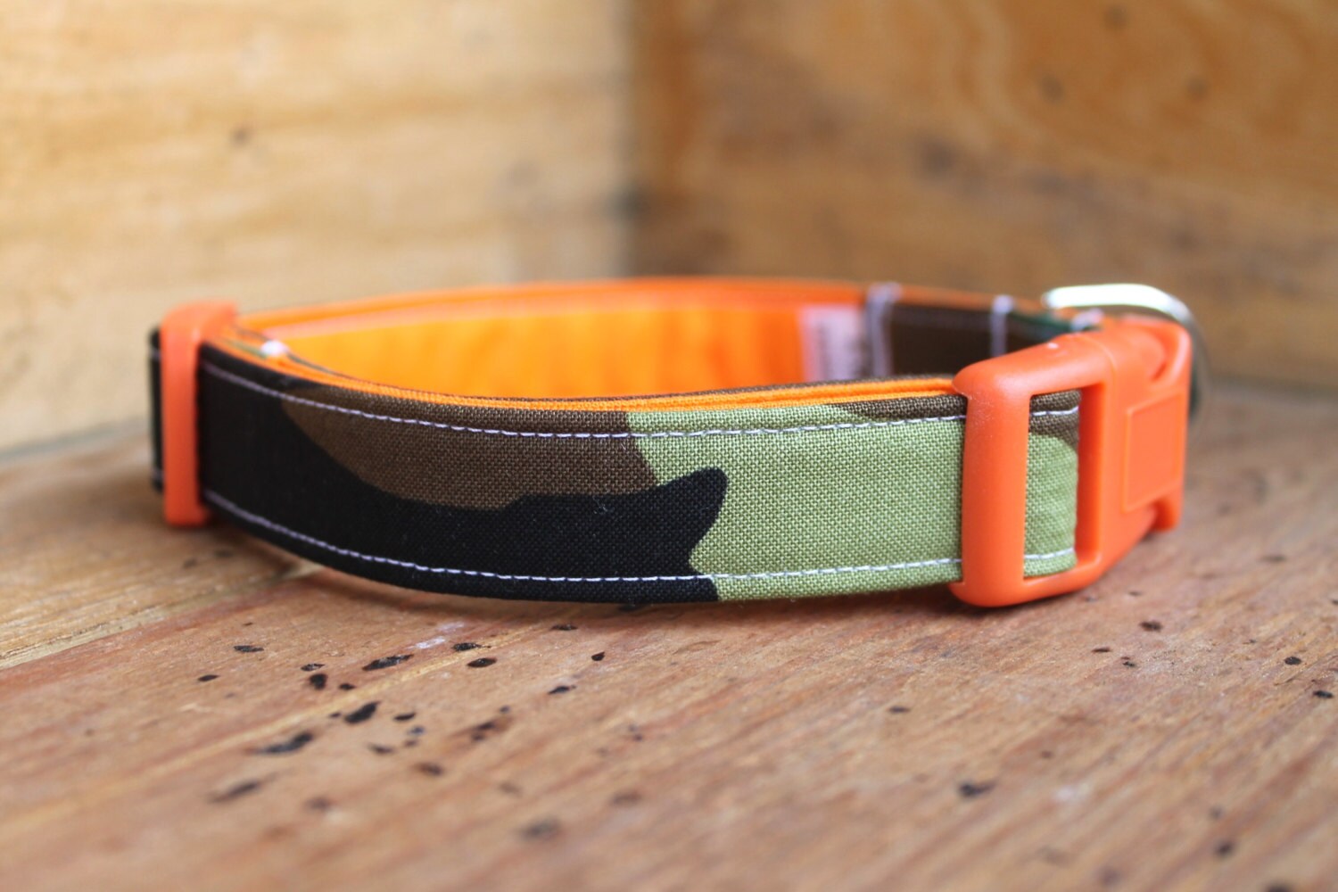 Camouflage Dog Collar Camo Print with Hunter Orange Backing