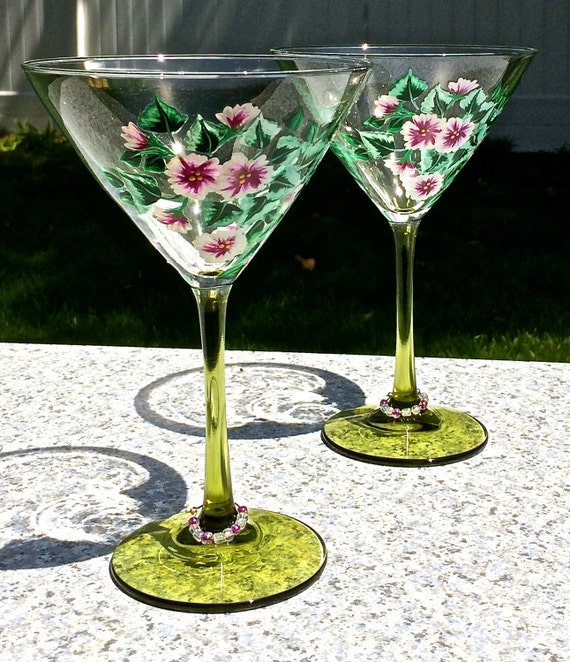 Hand Painted Martini Glasses With Flowers and by ipaintitpretty