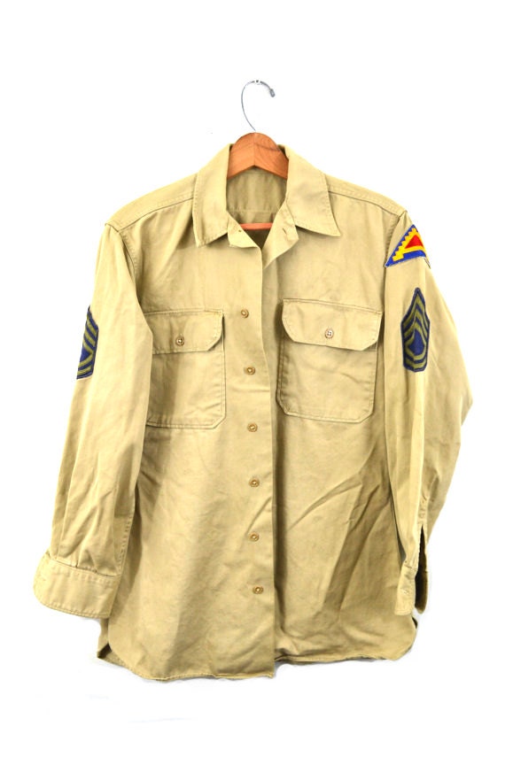 Vintage Army Shirt Khaki Army Shirt U.S. 7th Army Patch